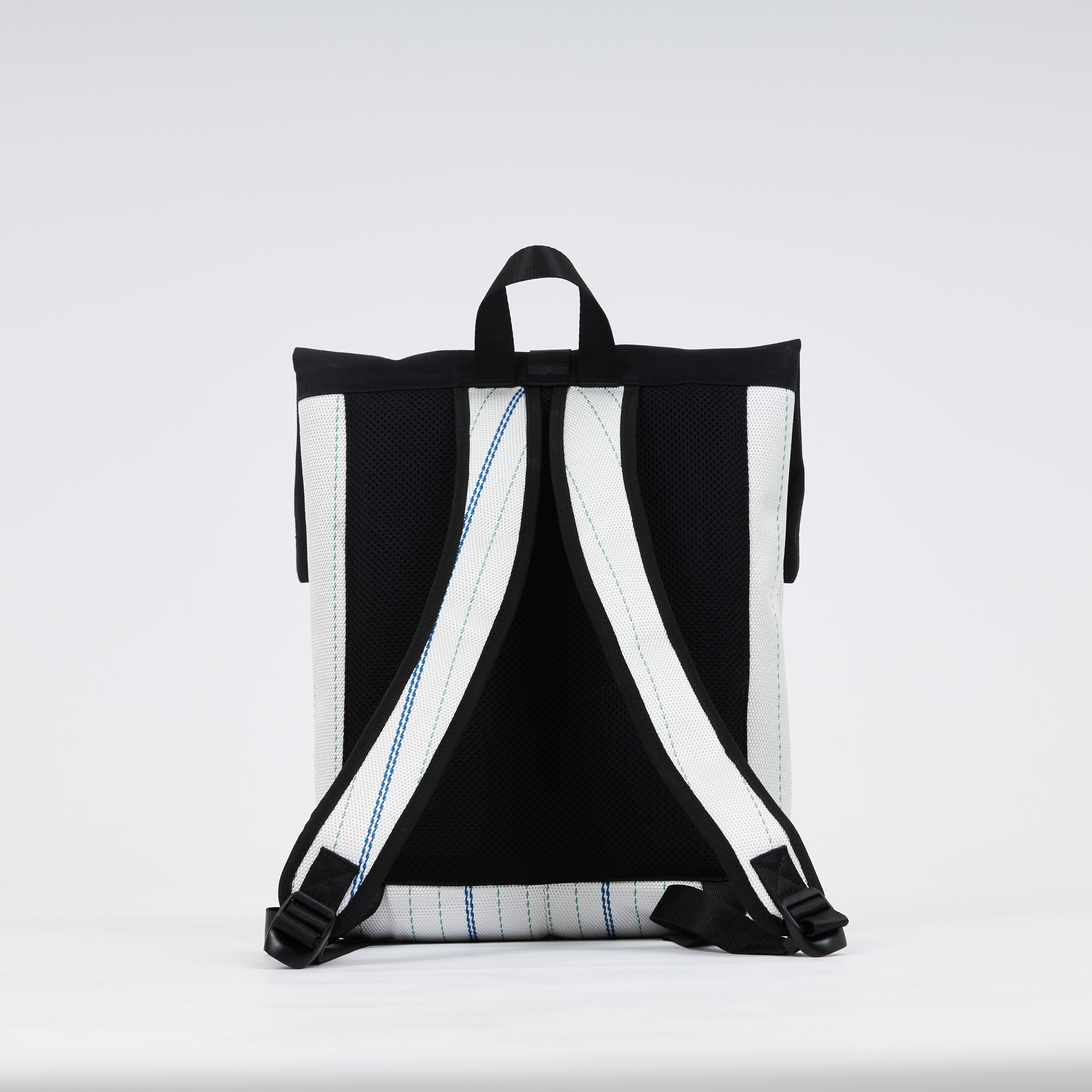 Backpack made of recycled firehose by hand. Sold on qacrafts.com