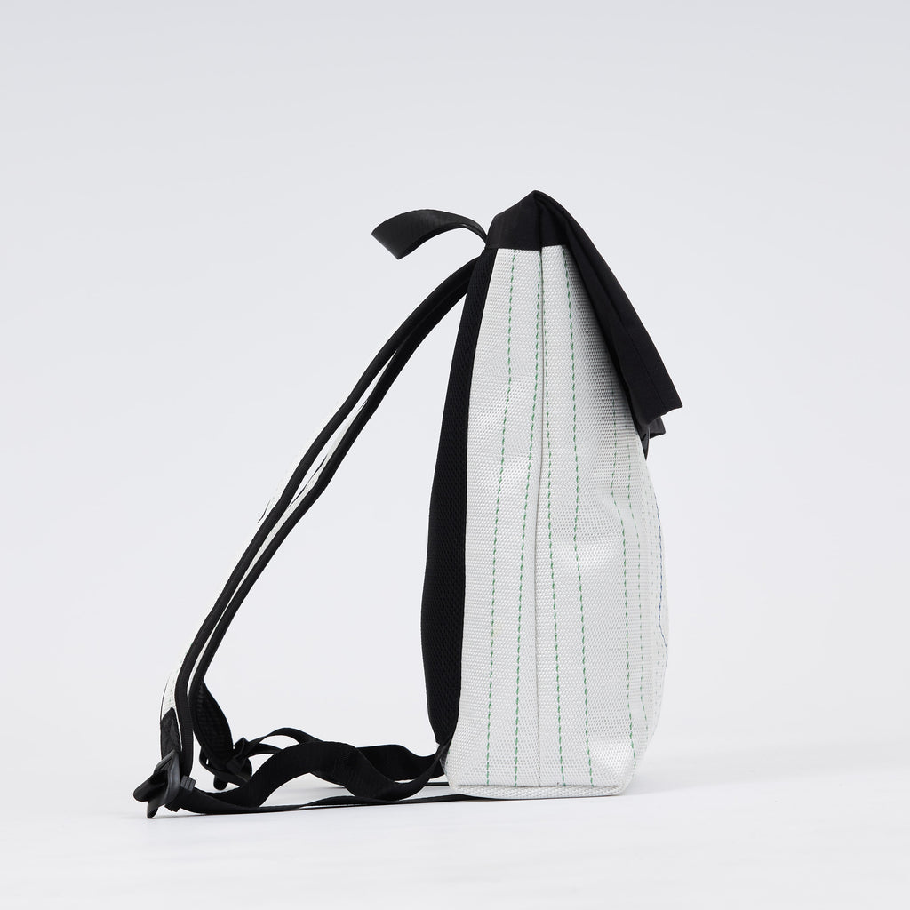 Backpack made of recycled firehose by hand. Sold on qacrafts.com